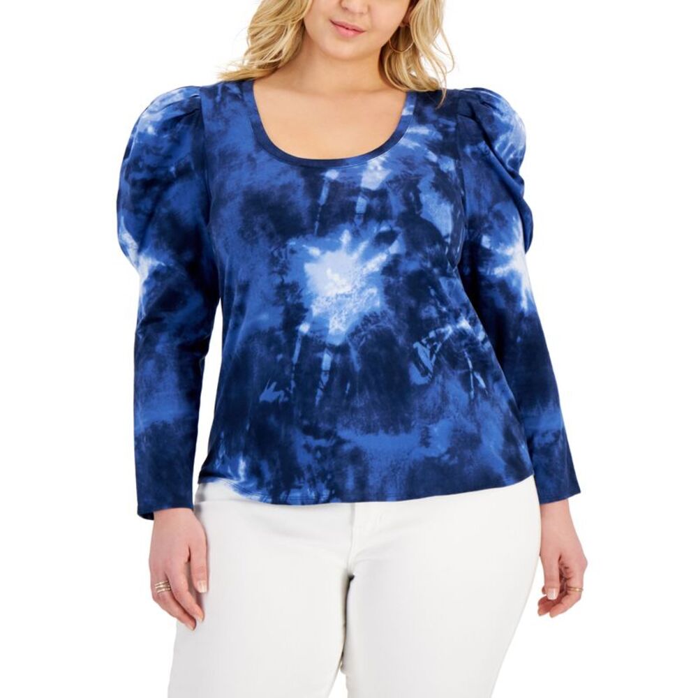 INC International Concepts Plus Size Puff Sleeve Tie Dye Top